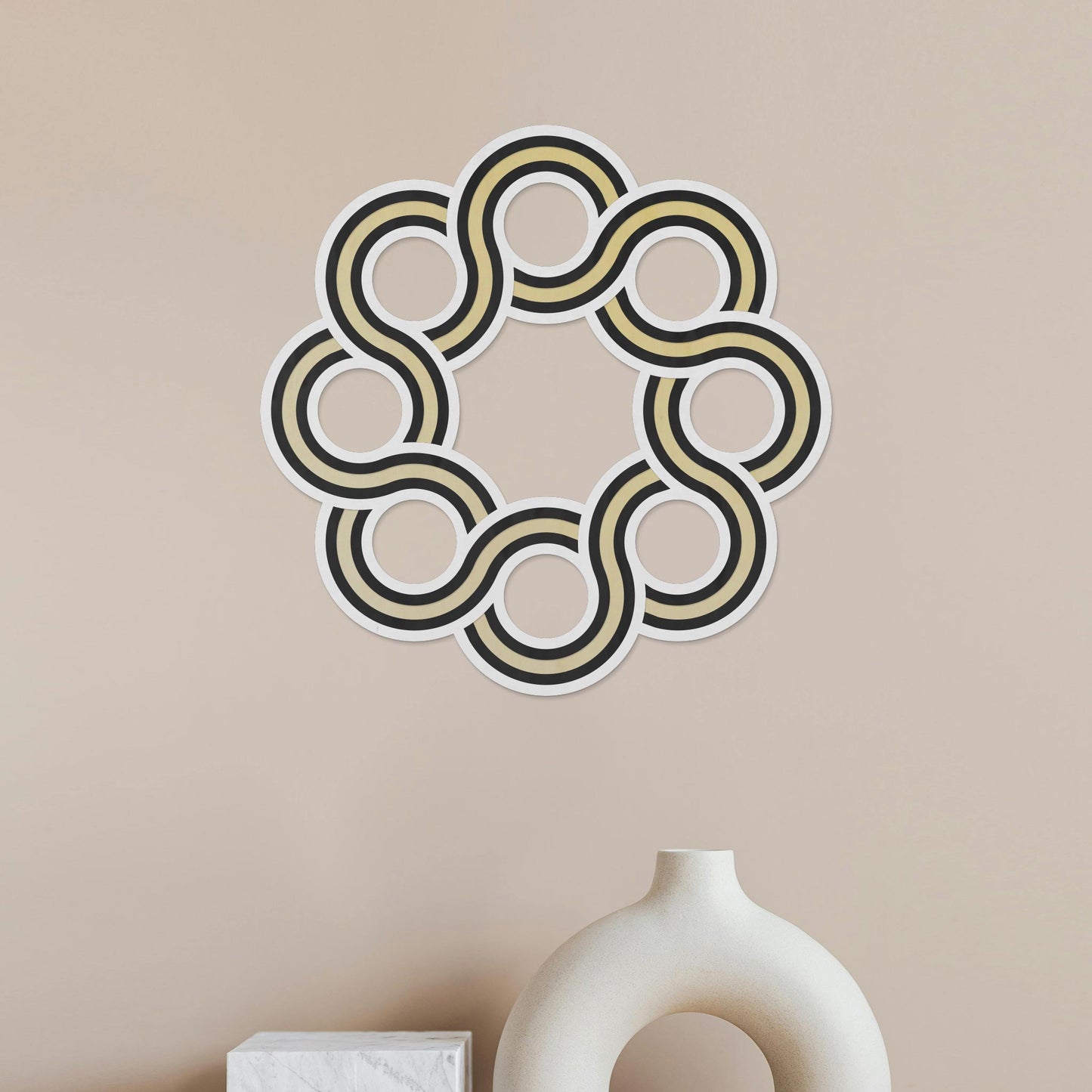 Tableau Bois Relief Géométrie "Huit Cercles"