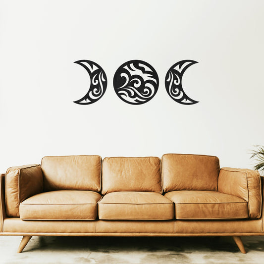 Tableau Bois "Croissants de Lune Vagues"