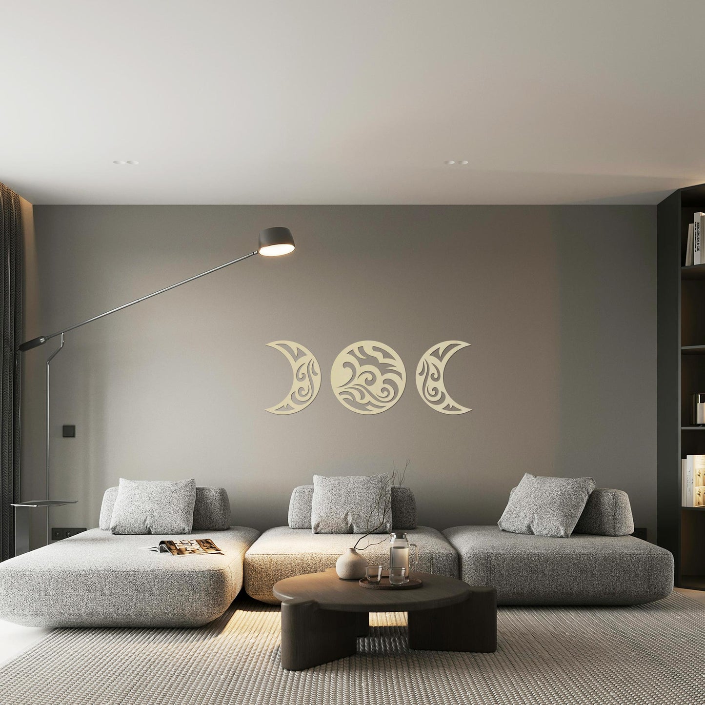 Tableau Bois "Croissants de Lune Vagues"