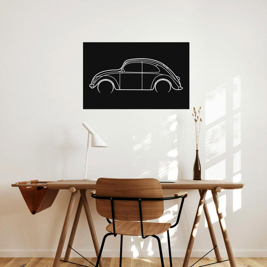 Tableau Bois "Silhouette Véhicule Volkswagen Coccinelle"