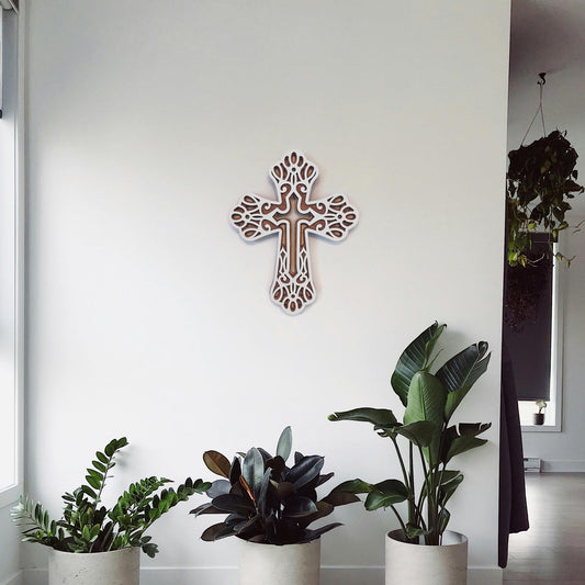 Tableau Bois Relief "Croix Chrétienne 1"