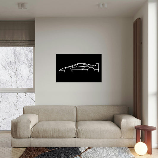 Tableau Bois "Silhouette Véhicule Ferrari F40"