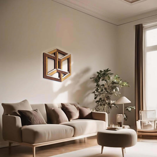 Tableau Bois Géométrie "Cube Impossible"