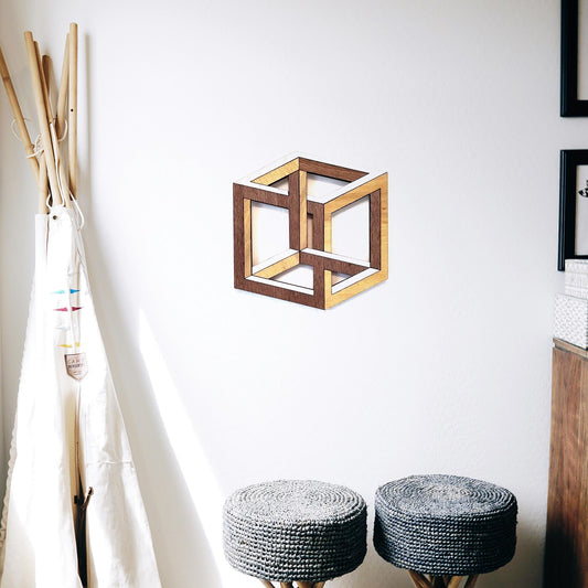 Tableau Bois Géométrie "Cube Impossible"