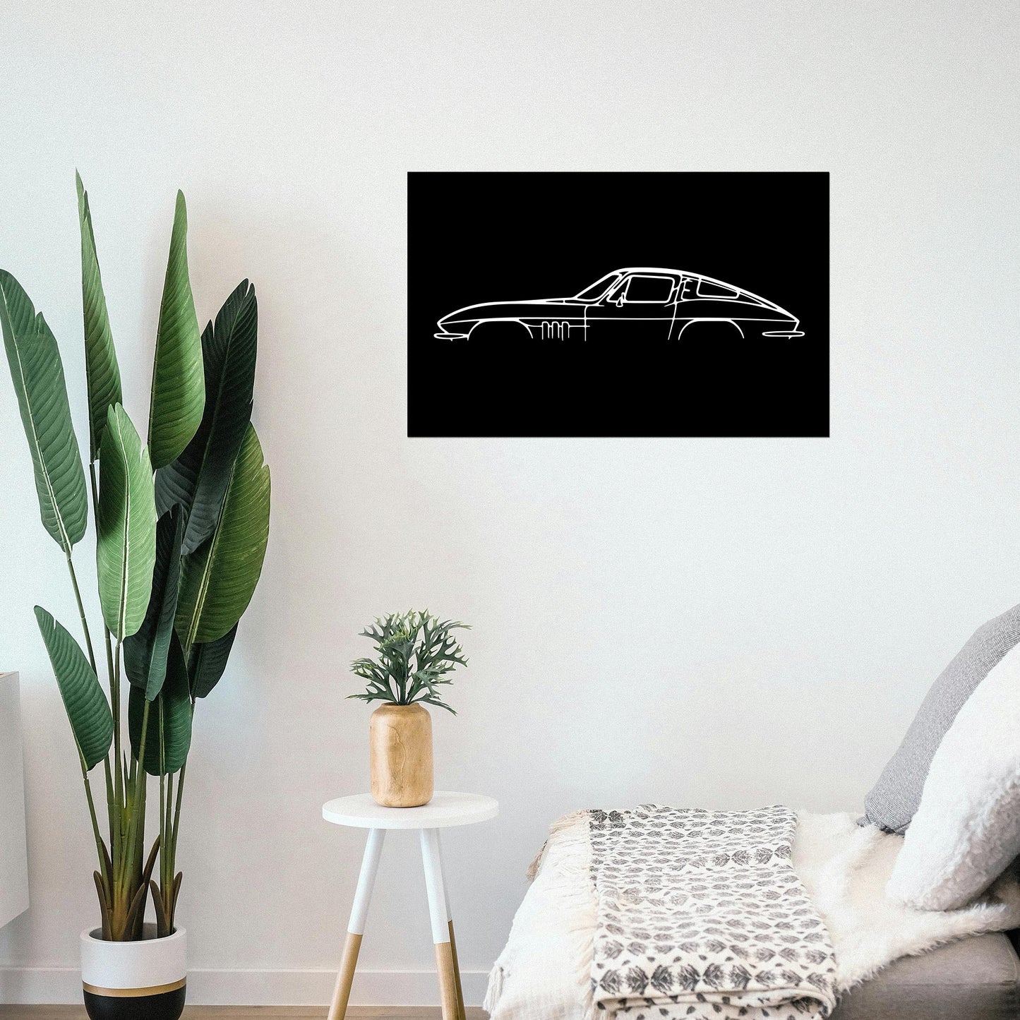 Tableau Bois "Silhouette Véhicule Chevrolet Corvette C2 Sting Ray"