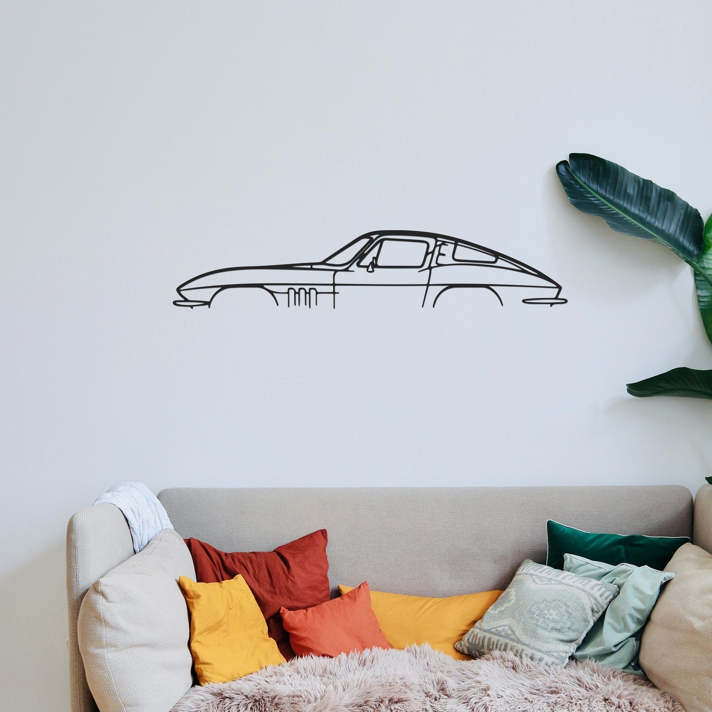 Tableau Bois "Silhouette Véhicule Chevrolet Corvette C2 Sting Ray"