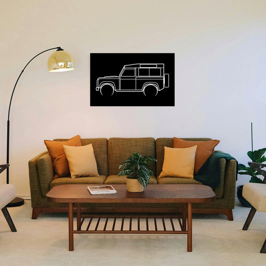 Tableau Bois "Silhouette Véhicule Land Rover Defender 90"