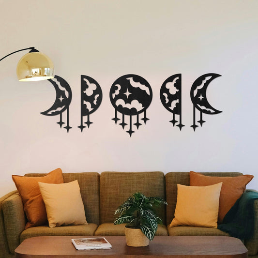 Tableau Bois "Croissants de Lune Nuages"