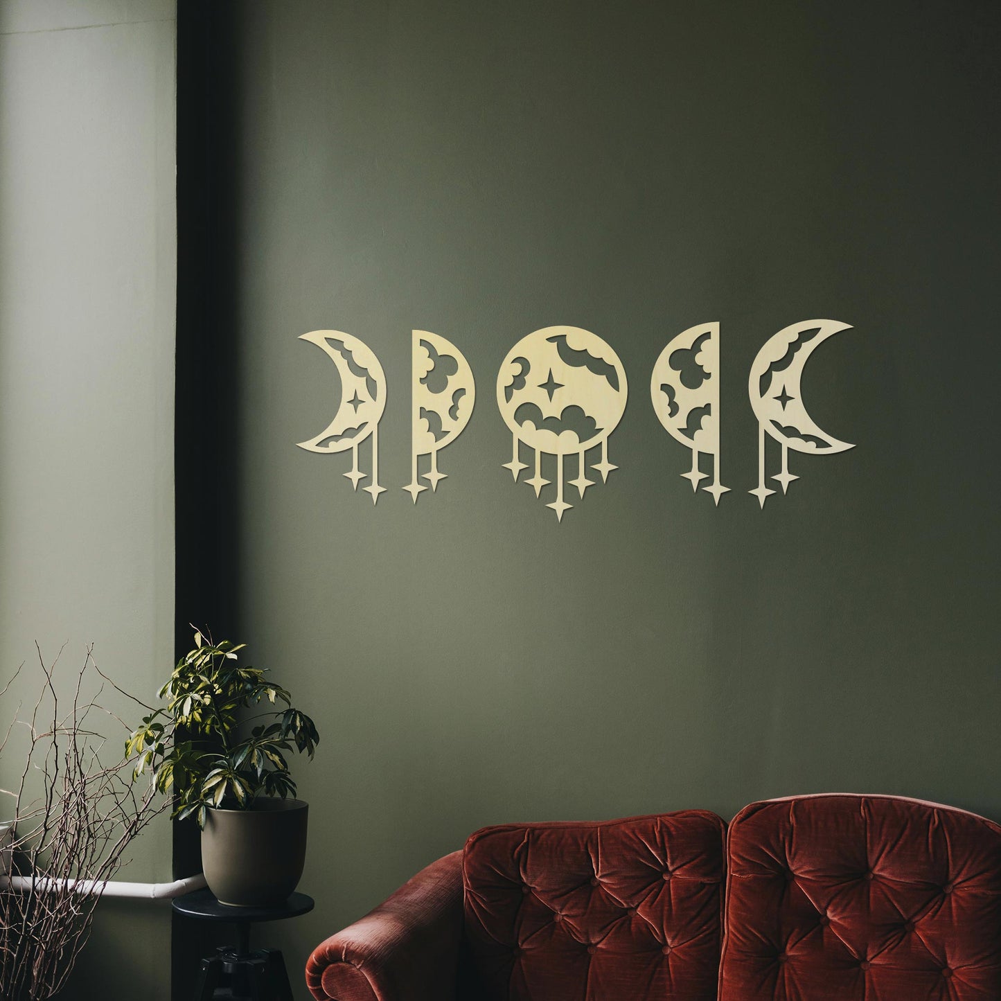 Tableau Bois "Croissants de Lune Nuages"