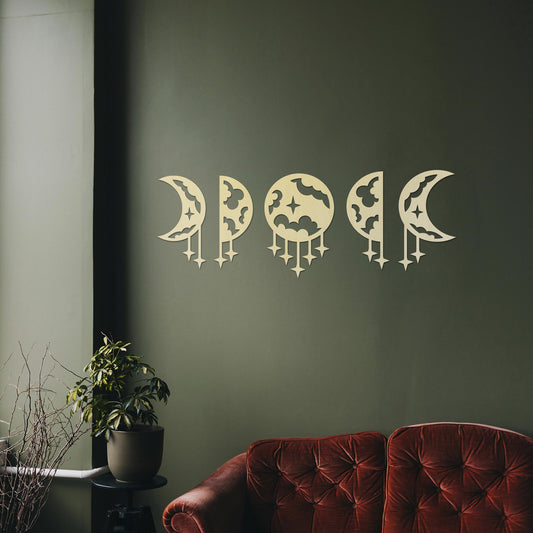Tableau Bois "Croissants de Lune Nuages"
