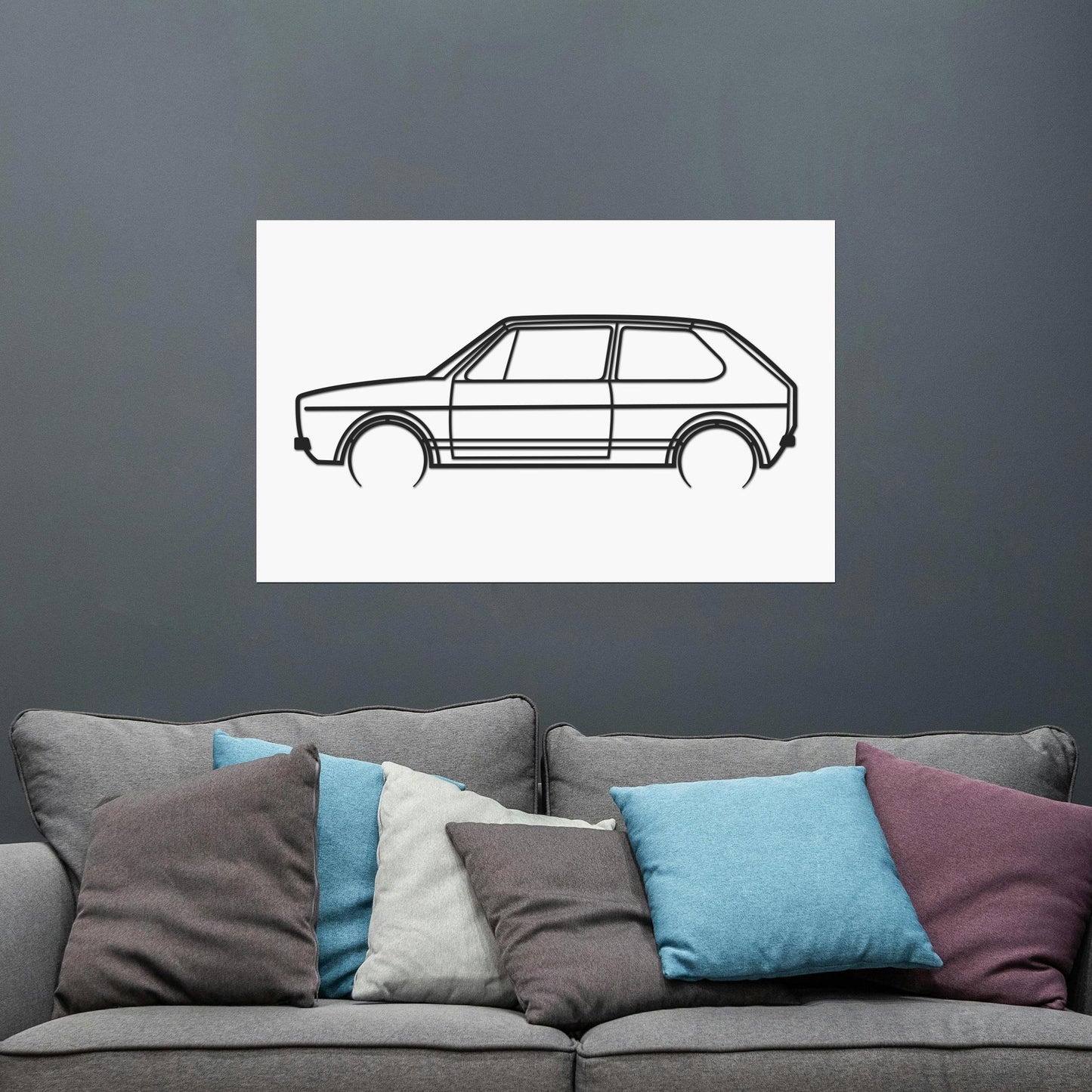 Tableau Bois "Silhouette Véhicule Volkswagen Golf 1"