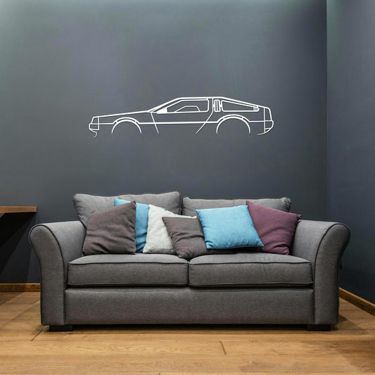 Tableau Bois "Silhouette Véhicule DMC DeLorean"
