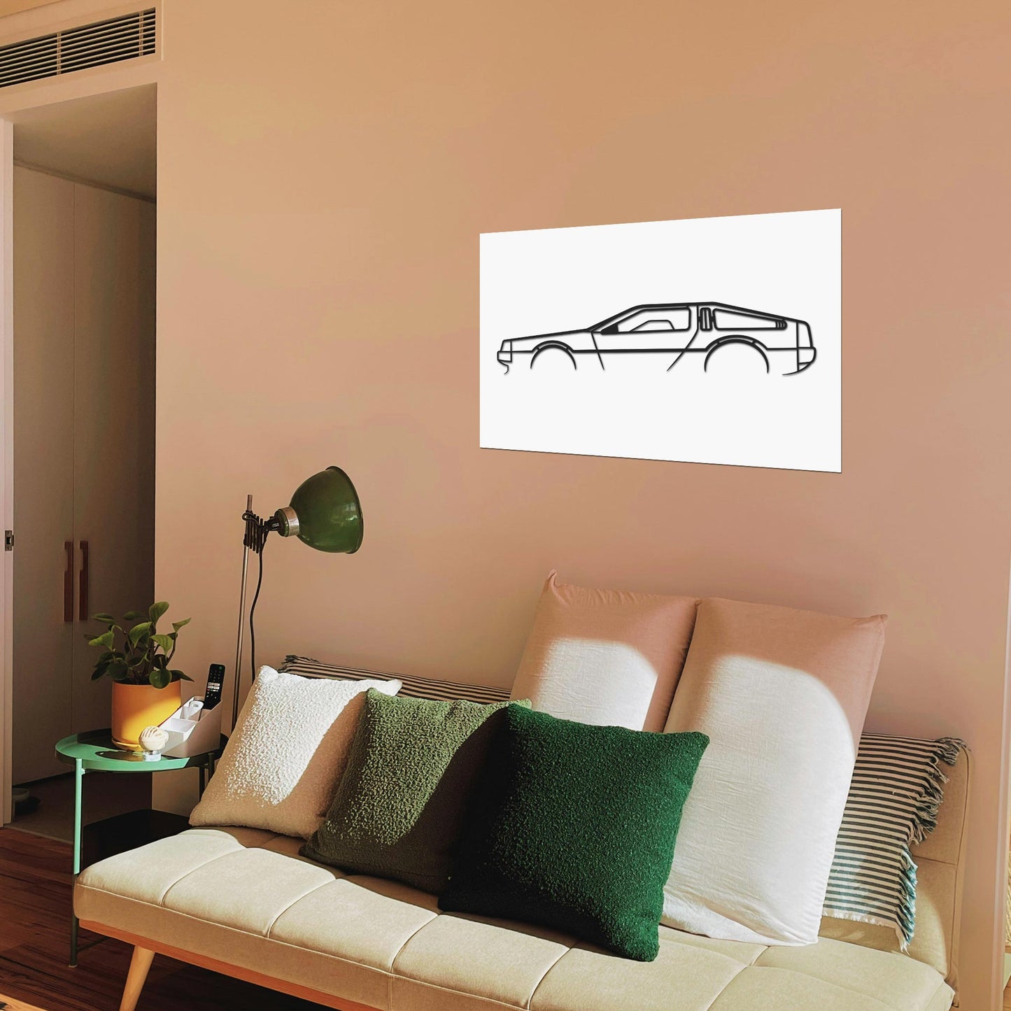 Tableau Bois "Silhouette Véhicule DMC DeLorean"