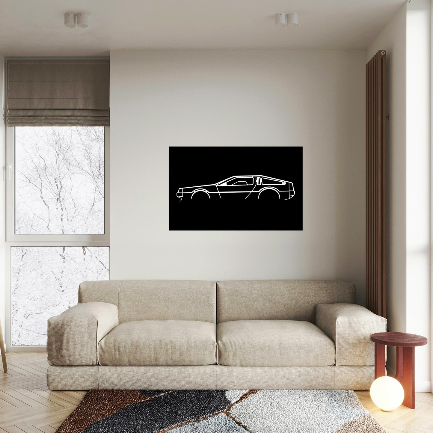 Tableau Bois "Silhouette Véhicule DMC DeLorean"